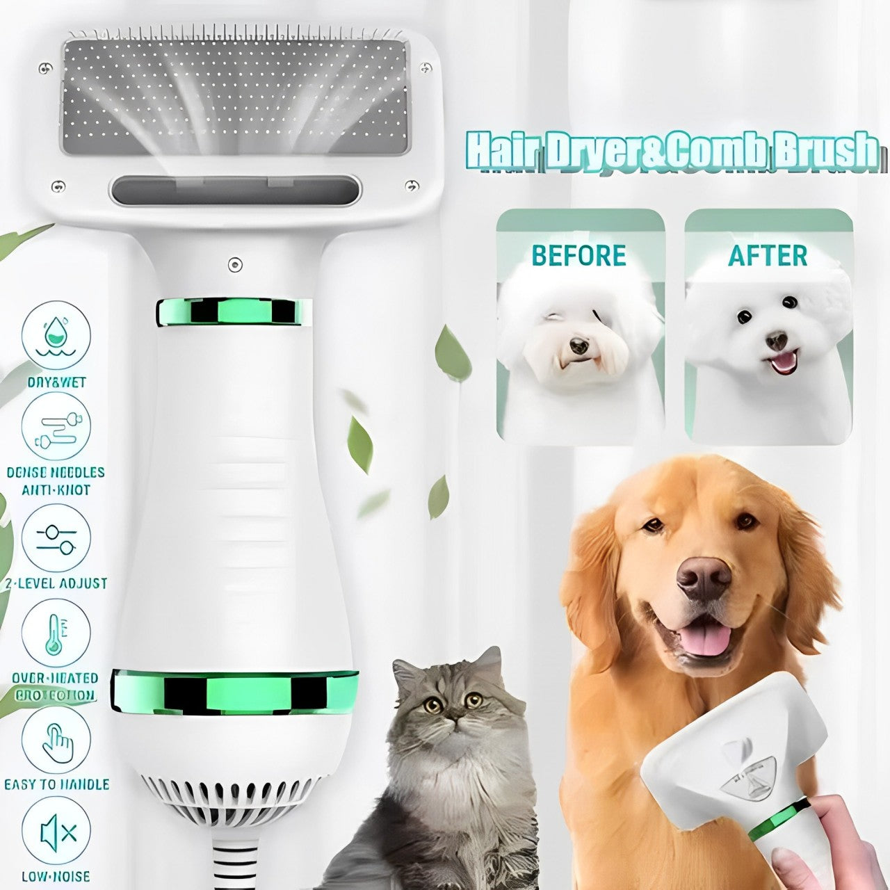 PawsDry Pro: cepillo y secador para mascotas